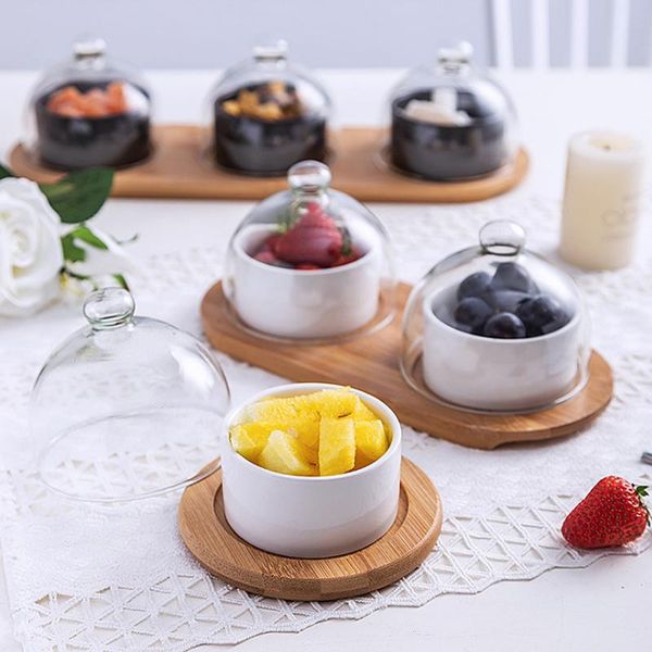 

bowls ceramic mixing salad bowl plate sets with glass lid creative wood tray tableware set household snack fruit cake