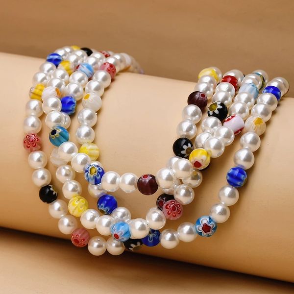 

trendy imitation pearl flower beads necklace women jewelry, Silver