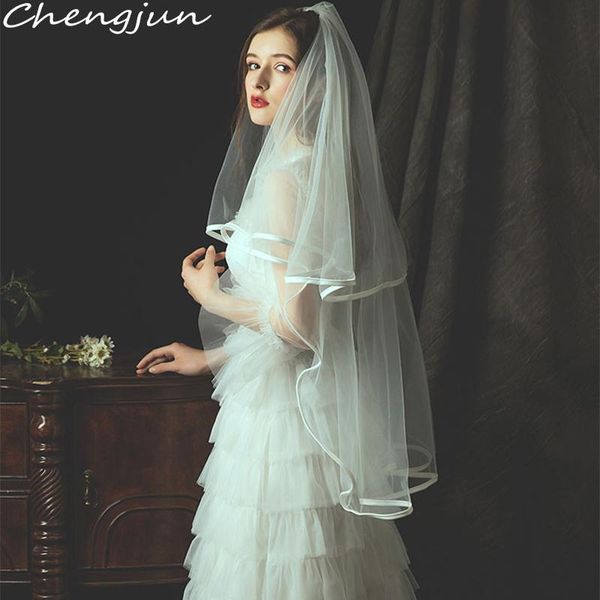 

bridal veils chengjun ribbon edge white simple veil, Black