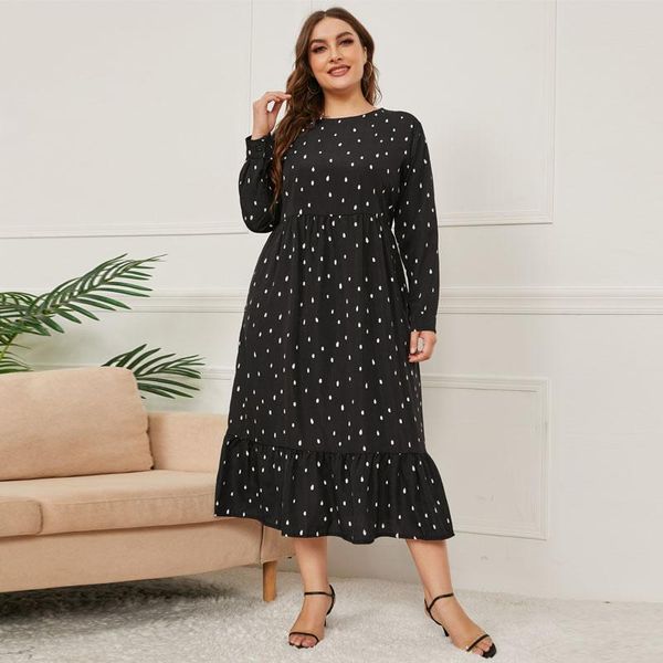 

casual dresses donsignet women dress 2021 real shooting autumn and winter printed long sleeve round neck plus size vestido feminino, Black;gray