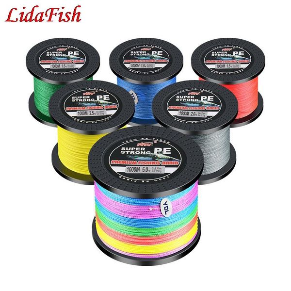 

braided fishing line 1000m 4 strands fishing cord 5lb-90lb strong japan multifilament pe wire 6 colors