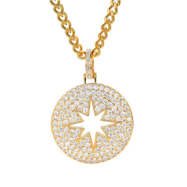 

chains round hollow star pendant micro-inlaid zircon european and american army brand hip hop jewelry, Silver