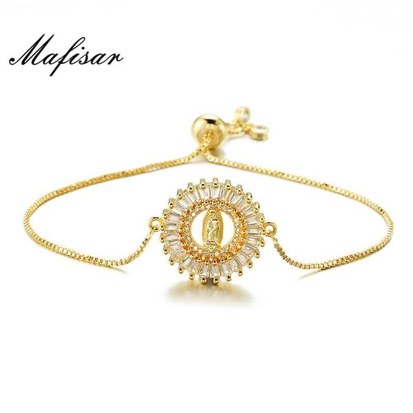 

charm bracelets mafisar classic gold christian jewelry clear cz stone blessed virgin mary adjustable female prayer, Golden;silver