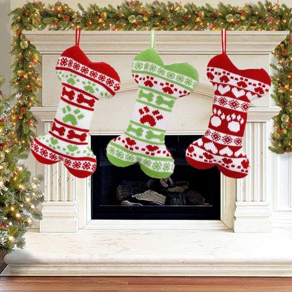 

christmas decorations 2021 year socks candy gift bag sacks knitted decoration navidad pendant