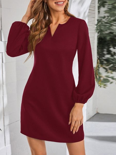 

notched neckline lantern sleeve dress a9zk#, Black;gray