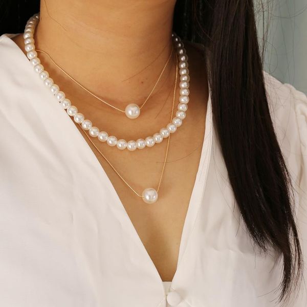 

pendant necklaces multi-layer pearl ladies necklace, metal water wave chain, personality and creative sweet necklace, Silver