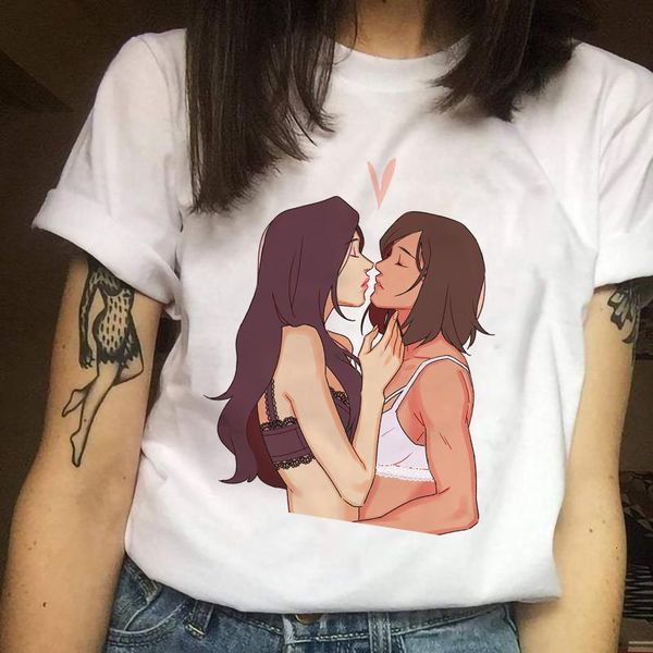 

lgbt gifts gay pride couple aesthetic couple t shirt vintage women clothes summer harajuku lgbt femme t-shirts streetwear top, White