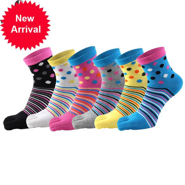 

veridical 5 pairs/lot five finger woman combed cotton striped dot with toesharajuku party dress crew socks brand0xo1, Black;white