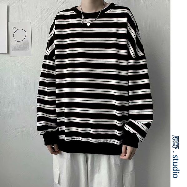 

mens sweater 2021ins striped sweater men's spring and autumn loose versatile student korean couple bottomed shirt, Black