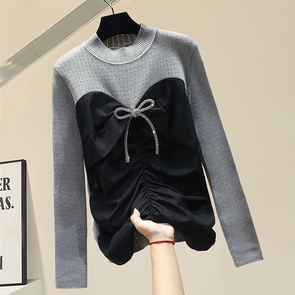 

women's sweaters long-sleeved base knit shirt color matching pullover knitting shirts sweater 2021 autumn winter knitwear, White;black