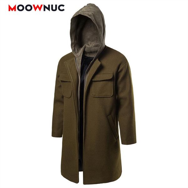 

men's trench coats men winter windbreaker hats slim fashion long hombre overcoat jackets masculino wollen autumn moownuc, Tan;black