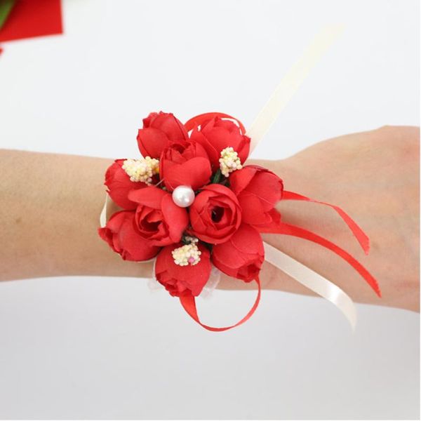 

decorative flowers & wreaths 10 pcs\lot wedding wrist with pearl bridesmaid silk rose corsages hand flower artificial for decoration