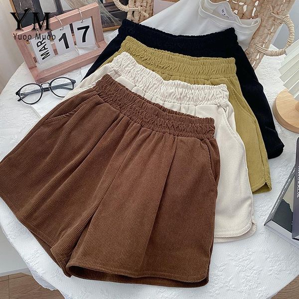 

women's shorts yuoomuoo corduroy high waist women 2021 autumn vintage solid pockets short pants casual all match ladies, White;black