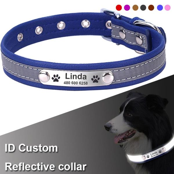 

dog collars & leashes custmozied collar leather reflective dogs cat id custom tag engraved for puppy large pet accessories