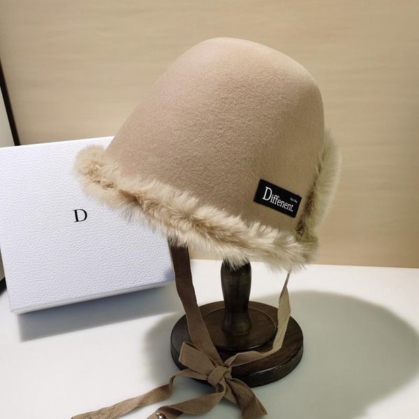 

stingy brim hats 2021 fashion wool fedora for women autumn winter casual bucket hat warm plush basin rear split design fisherman, Blue;gray