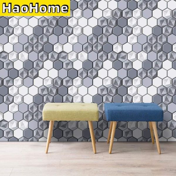

wallpapers self-adhesive wallpaper peel & stick gray white hexagon splicing waterproof roll