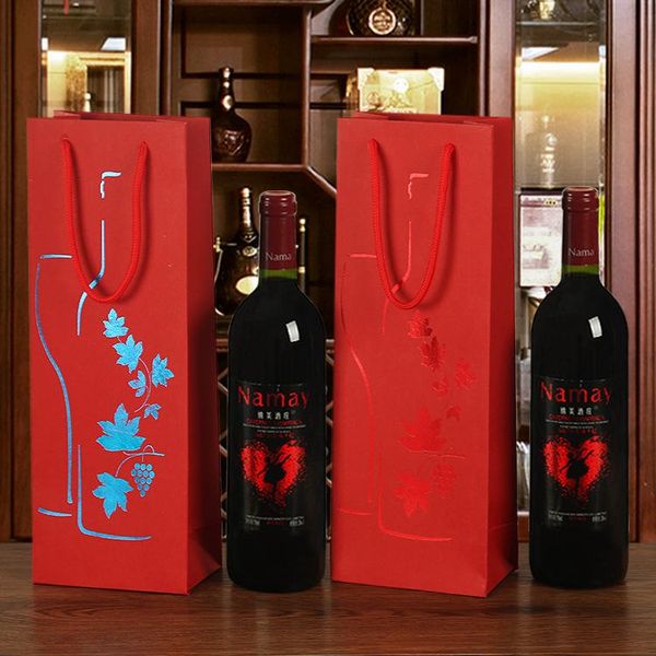 

gift wrap 20pcs red card single wine bag double box packaging portable tote paper