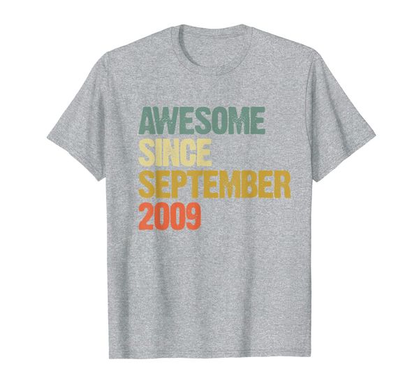 

awesome since september 2009 10 years old 10th birthday gift t-shirt, White;black
