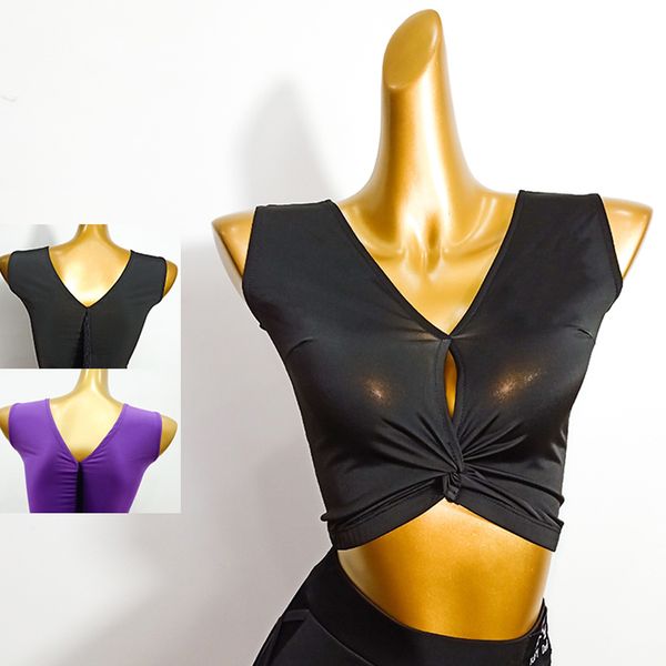 

new latin dance female new sleeveless kink practice clothes summer dancing vest training outfit purple short 1790, Black;red
