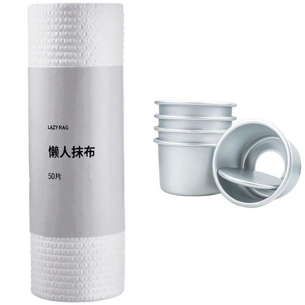 

4 roll non-woven fabric washing cleaning cloth towels & 4 pcs inch cake pan, mini cake pan