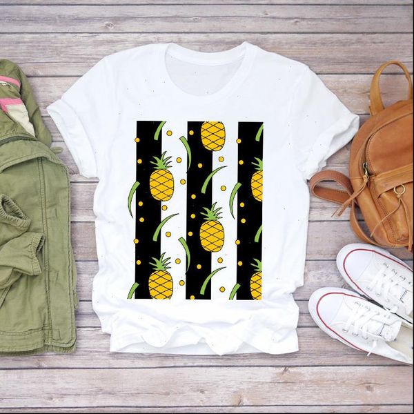 

women pineapple striped short sleeve cute 90s lady print t shirts t shirt ladies womens graphic female tee t shirt, White