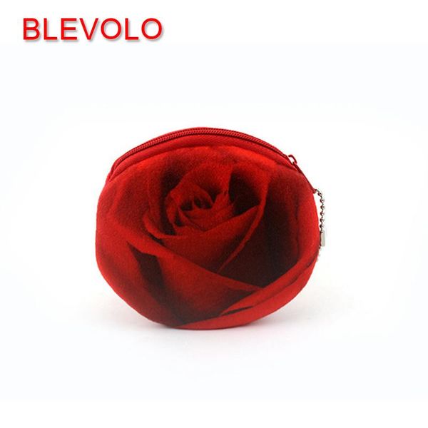 

purse blevolo 3d rose flower women girls coin cute plush zipper money bag pouch bank card holders bags kids small wallets, White