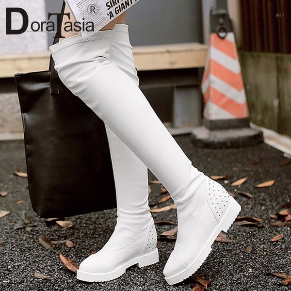 

boots doratasia big size 34-43 ladies chunky heels thigh high fashion rivet trendy slim women casual party shoes woman1, Black
