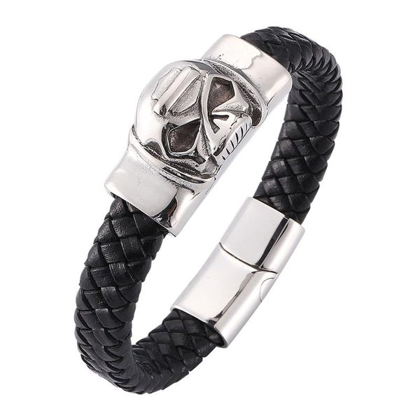 

charm bracelets punk skull men bracelet ghost head charms leather gothic cool rock & bangles male jewelry gifts sp0269, Golden;silver