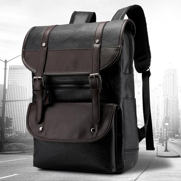

backpack leather vintage men travel men's leahter bagpack lap14 inch notebook back pack male school bags business mochila