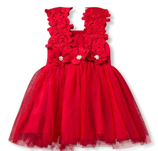 

summer girls lace dress girls lace crochet vest dress sundress princess girls sleeveless crochet vest lace dress 6colors, Red;yellow