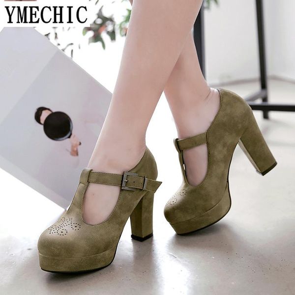 

ymechic 2021 t strap platform shoes high heels black green red rhinestone buckle square high heel pumps retro casual lady shoes