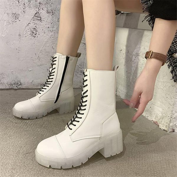 

boots 2021 autumn winter fashion motorcycle women british style ankle high heel boot shoe plus sizes 35-40, Black