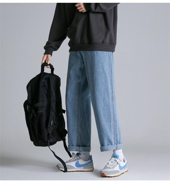 

2021 new men's japanese korean fashion straight jeans blue black fashion jeans