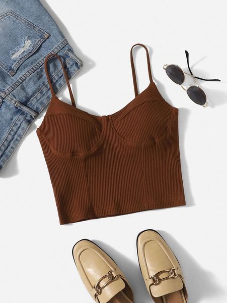 

rib-knit cami r4ty#, White