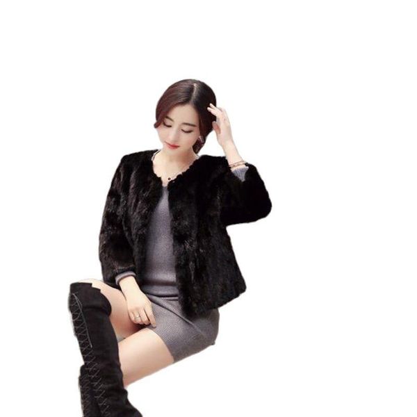 

women's fur & faux nova jaqueta feminina de vison e casaco da moda, Black