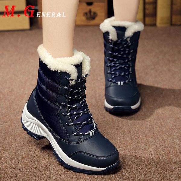 

boots warm high for women plush wedge sneakers with fur lace up women's winter shoes woman thick snow walk boot d08, Black