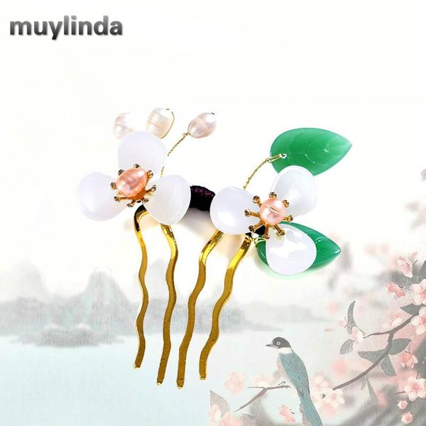 

pins, brooches muylinda handmade freshwater pealrs hair comb classic flower clips for women chinese style jewelry, Gray