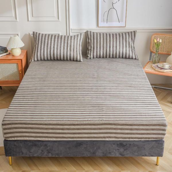 

sheets & sets bonenjoy 1pc fitted cotton 100% coffee color bed sheet queen king size colchas para cama geometric stripe (no case)