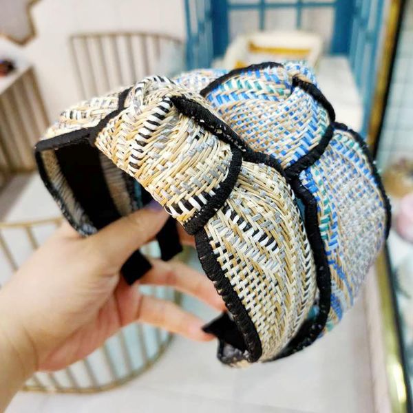 

hair accessories straw weave candy color flower hairbands for women korea band bows crown headbands