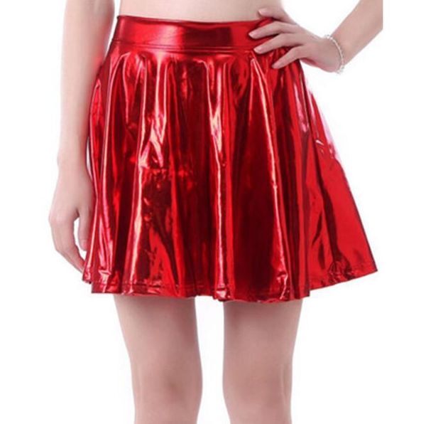 

skirts european and american nightclub bright short skirt pleated female patent leather performance costume, Black