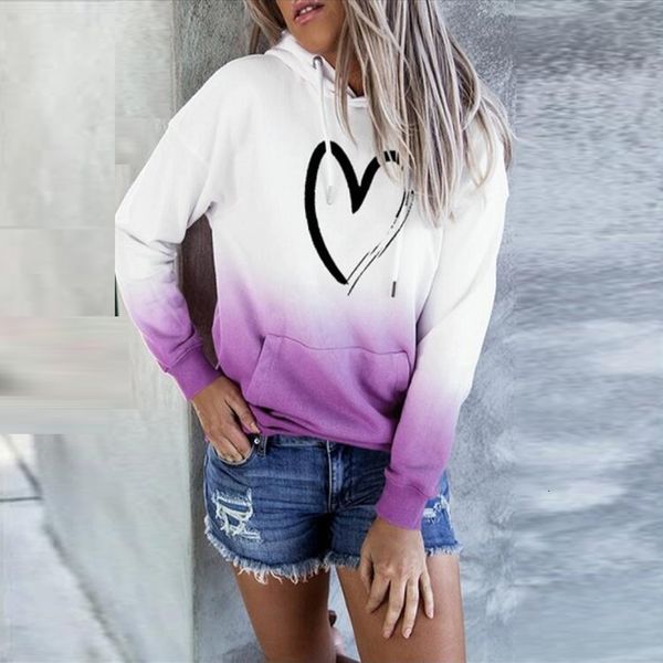

2021 new gradient hooded sweatshirt women love print long sleeve harajuku hoodie autumn pocket hoodies sweatshirts womens nili, Black