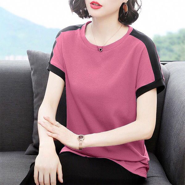 

women's t-shirt cotton 2021 spring summer short sleeves korean-style stitching loose slimming plus size half sleeve base shi, White