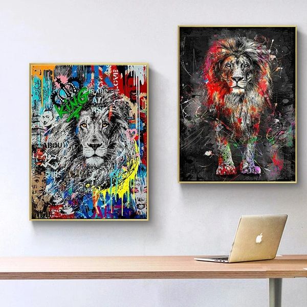 

paintings lion graffiti art canvas modern animals posters and abstract prints wall pictures for living room home decoration