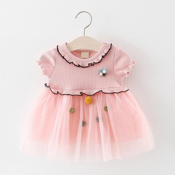 

girl's dresses knit flower girl dress 6-24m toddler girls clothes summer kids for short sleeve flowers mesh princess, Red;yellow