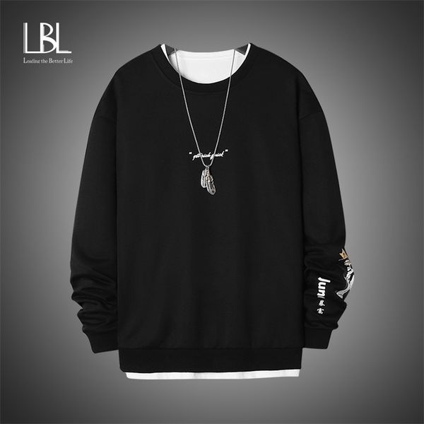 

crewneck sweatshirt men oversized streetwear pullovers hip hop solid men's hoodies sweatshirts autumn winter male tracksuit 201127, Black