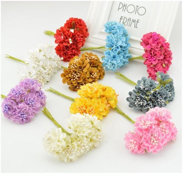

6pcs silk carnations stamen artificial flower bouquet for home wedding party decora diy wreath gift box accessories fak qylxad