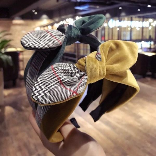 

hair accessories korean ornament for women simple bow plaid wide hairband headbands female holder buckle headwear