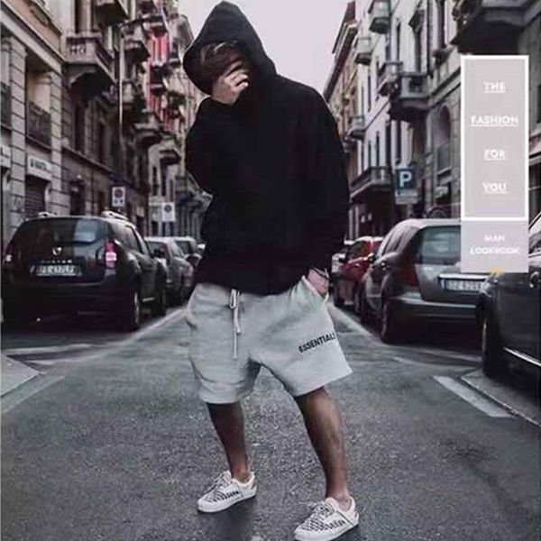 

fog feel of god shorts high street essentials double line men's trendy loose hanging crotch sports and leisure, White;black