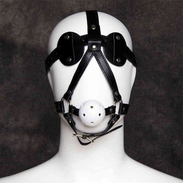 Nxy Sm Bondage Leder Mund Plug Hohl Weiß Sexy Panda Augenmaske Clip Mit Verbundenen Augen Kopfbedeckung Erwachsene Produkte 1223