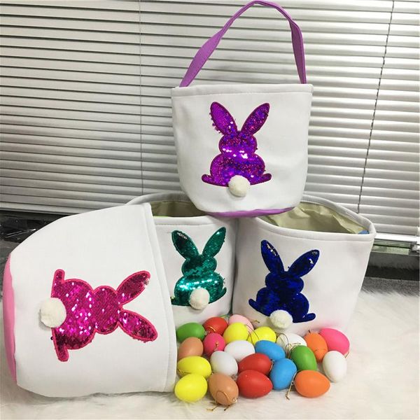 

new reversible design easter basket sequin canvas rabbit easter party bunny colors bag bucket tote gift 4 egg fhdnu, Red;black